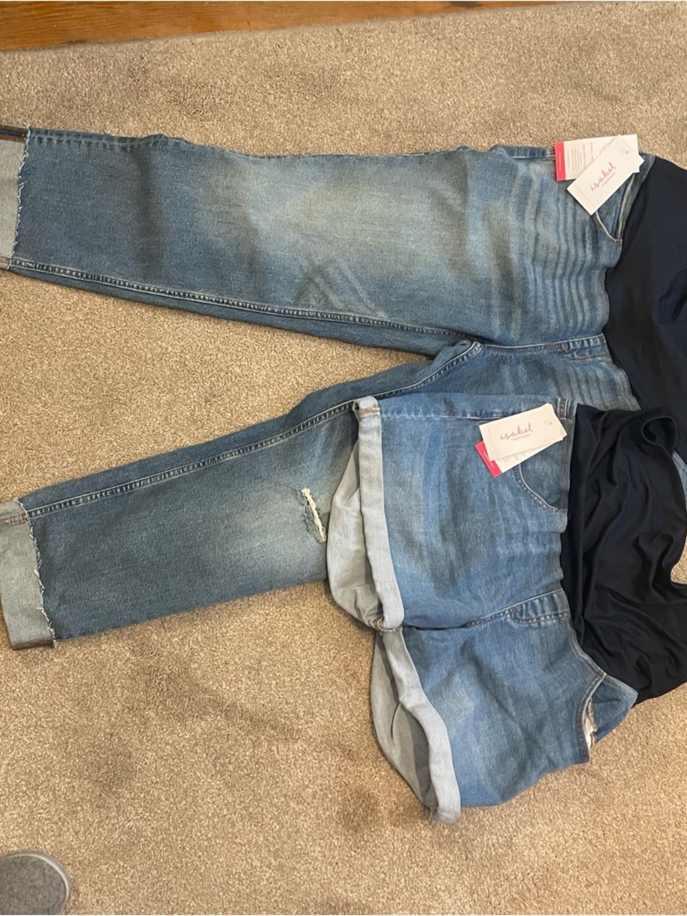 NWT Isabel Maternity by Ingrid & Isabel Washed Blue Boyfriend Jeans and shorts